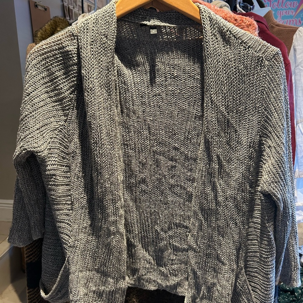 Eileen Fisher Open-Front Gray Cardigan Linen/Silk